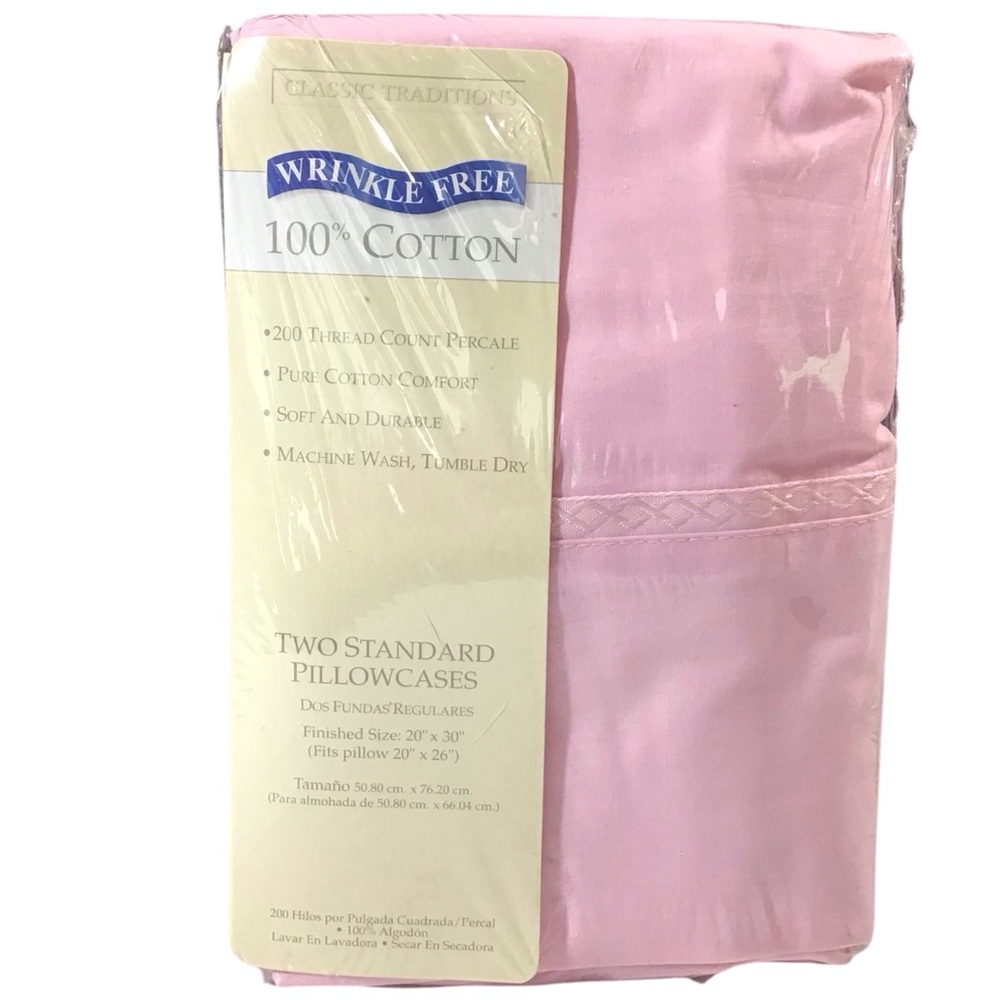 Classic Traditions Standard Pillowcases Soft Pink 200 Thread Count Cotton